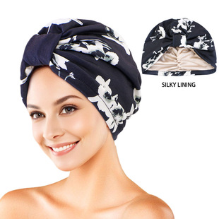 Cotton printed double-layer knotted headscarf cap ethnic style chemotherapy cap artificial silk lined headscarf TJM-410