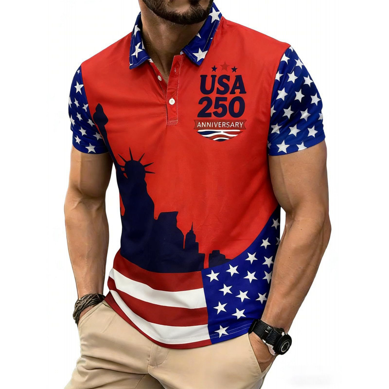 2026 USA 250th Anniversary Men's 3D Printed Polo Shirt with National Flag, Short Sleeve, New Trendy Casual Style for Cross-Border E-commerce 2026 USA 250th Anniversary Men's 3D Printed Polo Shirt with National Flag, Short Sleeve, New Trendy Casual Style for Cross-Border E-commerce