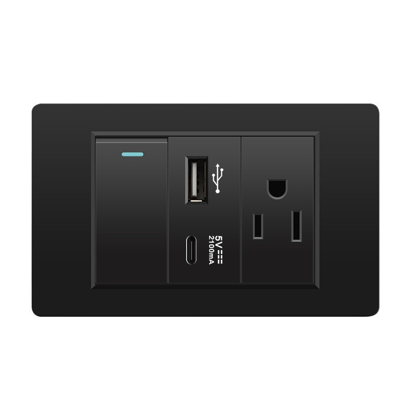 外国貿易スイッチソケット黒 PC パネル壁東南アジアタイ 6 穴台湾ソケット 20Wtype-c|undefined