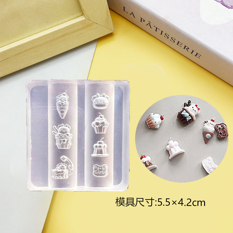 Venta caliente transfronteriza molde de manicura de alta transparencia animal de dibujos animados oso bowknot ramo DIY modelo de manicura en relieve tridimensional