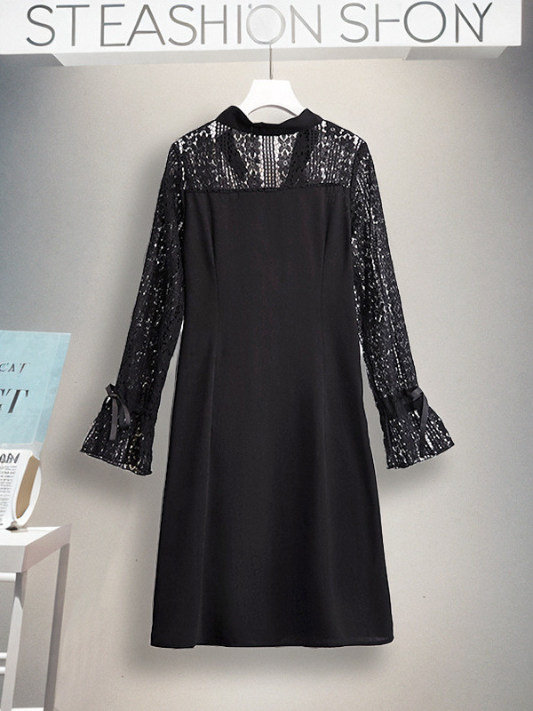 60-160kg Plus Size French Retro Dress 2025 Spring & Fall New Fat mm Lace Long-Sleeved Scarf Collar for Women