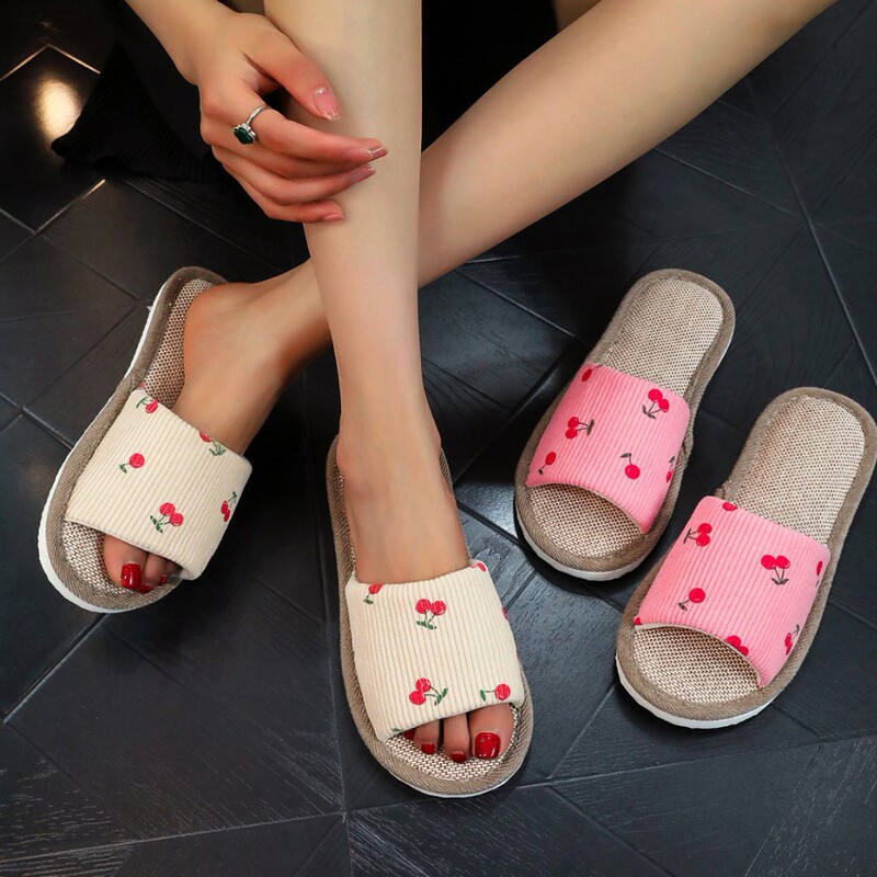 Cross-border Explosions Linen Slippers Home Four Seasons Spring and Autumn Women's Indoor Home Ins Cute Bow Cotton Linen Slippers