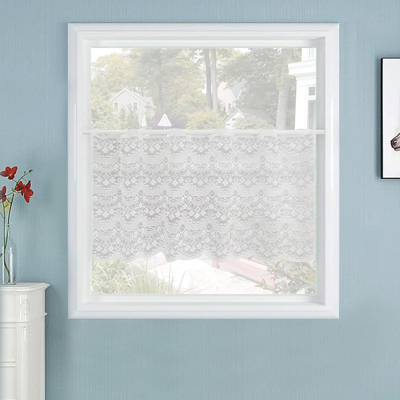 European-style White Warp Knitted Lace Rod Finished Small Short Curtain Kitchen Curtain Cabinet Glass Shade Coffee Curtain Cross-border