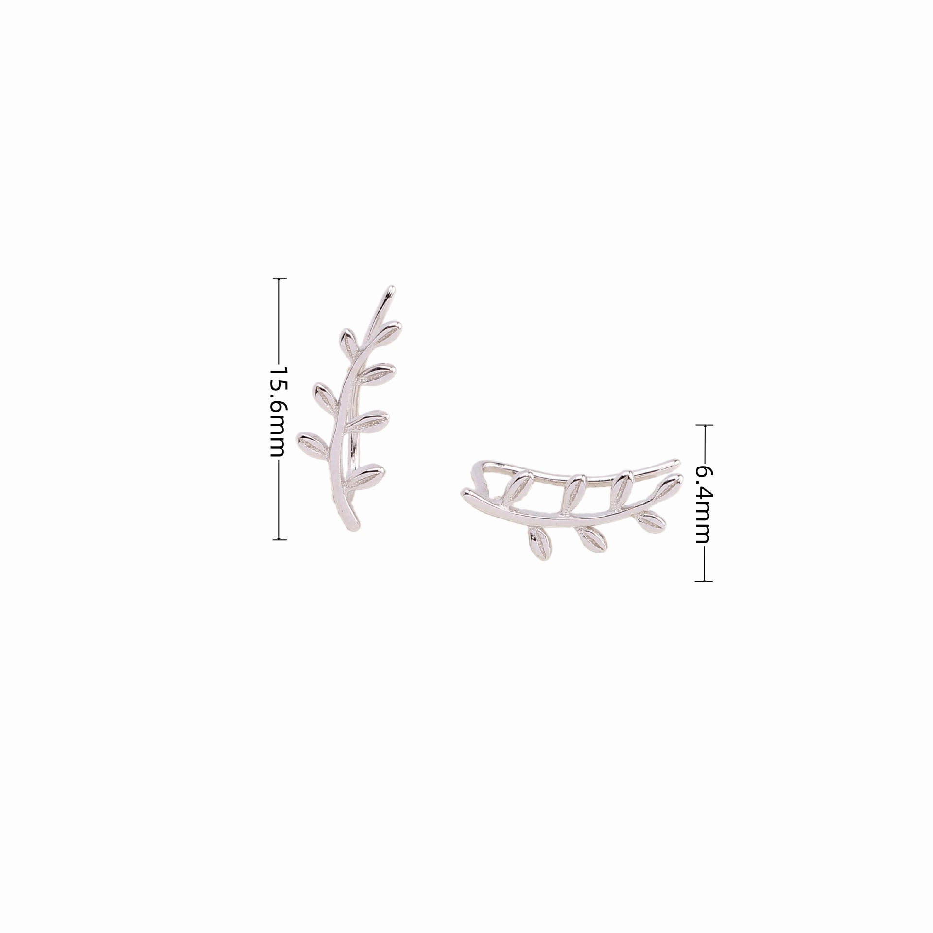 0.03µm Gold Plating Thickness 1 Pair 925 Sterling Silver Leaf Ear Clips
