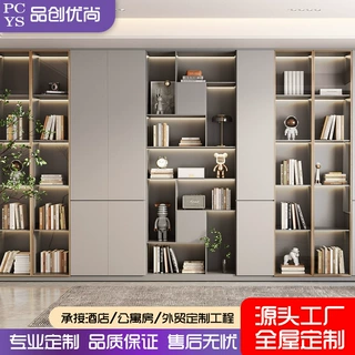 实木带玻璃门书柜落地家用六门书房高档现代简约一体多功能储物柜