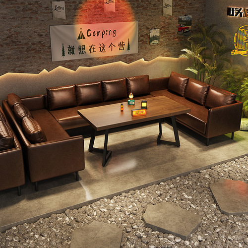 Campground-style bar, quiet bar, tea house, booth sofa, solid wood table and chairs, small tavern, barbecue, milk tea shop, coffee shop, sofa