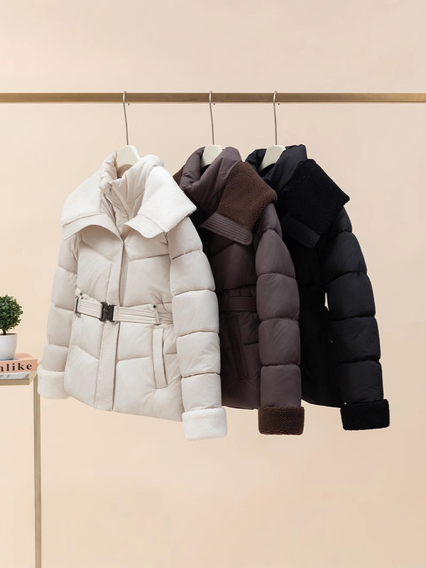 綿コートレディースショートフェイクツーピース模造ラムウールスプライシング防寒服2025冬の新しいファッションウエストコート小柄な人向け|undefined