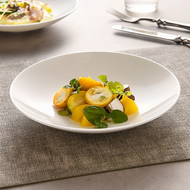 Ceramic Pure Cabbage Plate Set for Home Use, High Aesthetic Bone China Shallow Plates, Tableware Set
