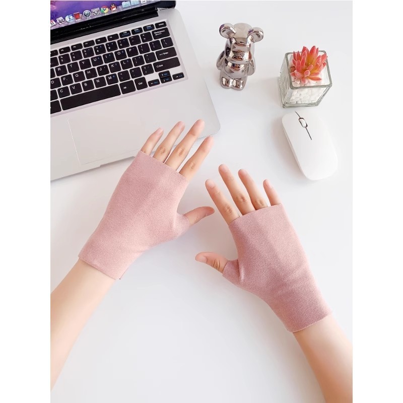 秋冬徳絨毛保温手袋工場卸売り女性冬半指手袋キーボードを叩く学生は字保温手袋を書く|undefined
