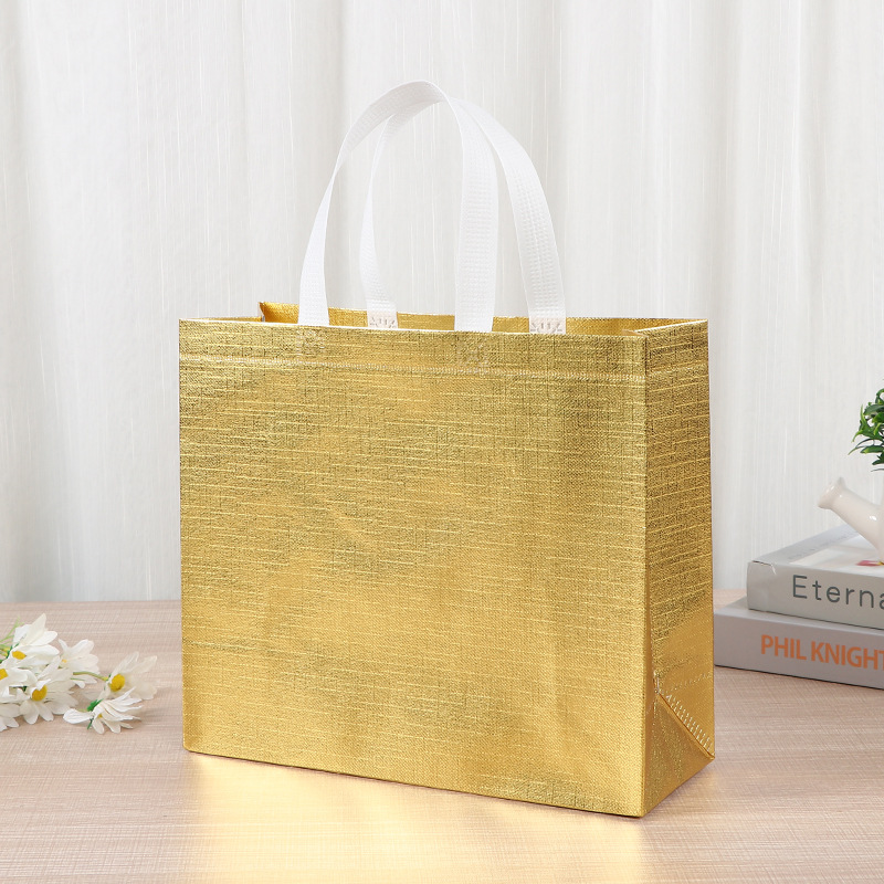 Bolsa no tejida láser, película recubierta de color, tela no tejida, bolsa de regalo de dulces de boda, ropa de mujer, ropa para niños, bolsa de compras, logotipo impreso