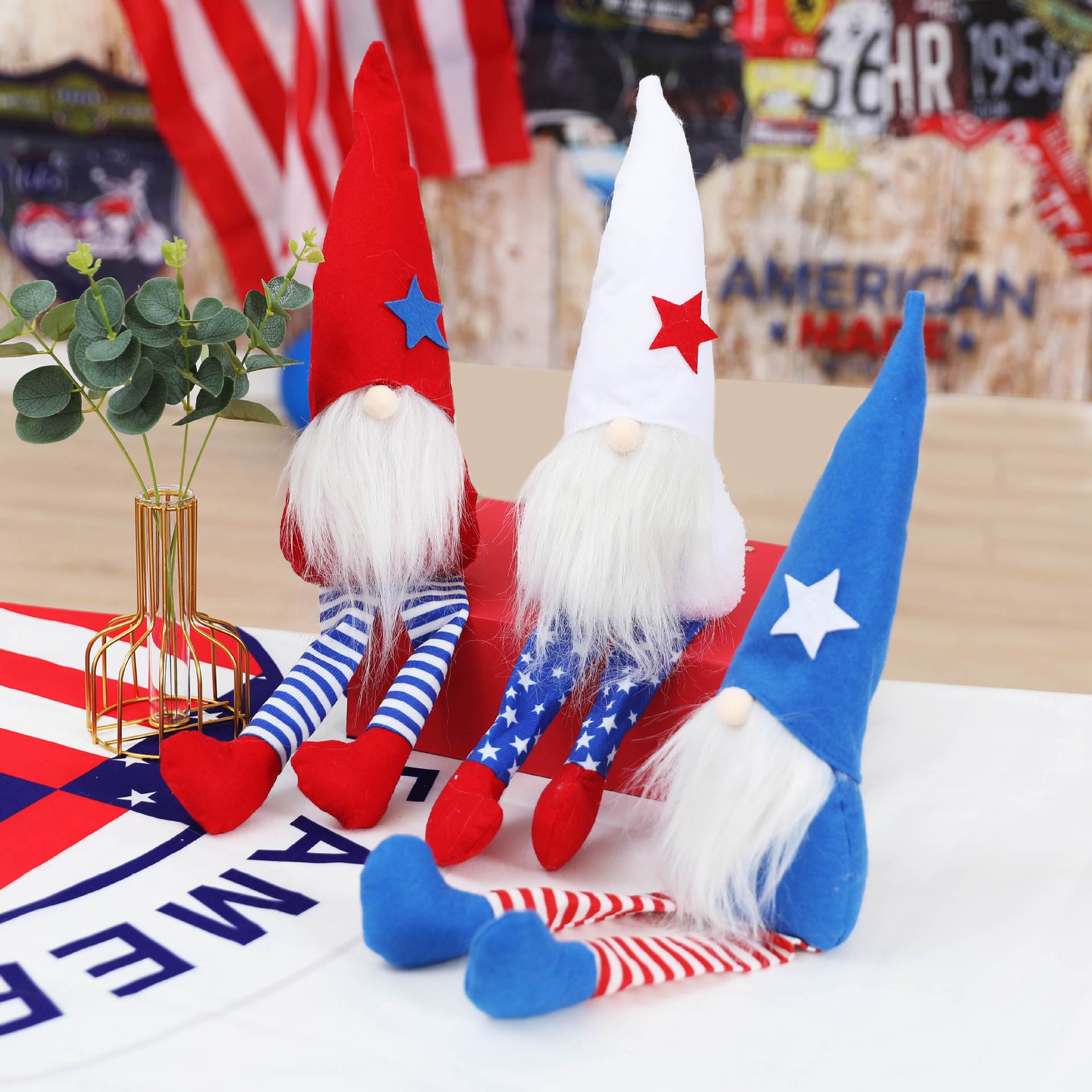 2024 American Independence Day Decoration Long-legged Faceless Rudolph Doll Cross-border New Product Gift Ornament