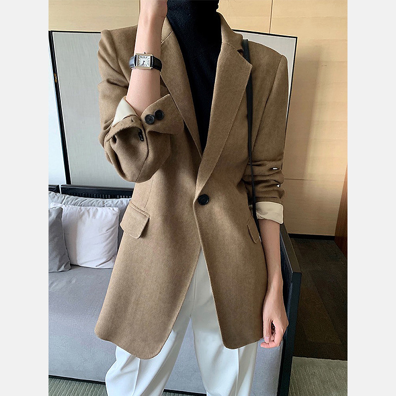 2025春装新款休闲羊毛西装外套女设计感修身显瘦时尚百搭毛呢西服