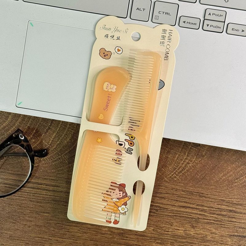 可爱卡通印花梳子套装两件儿童梳子随身便携迷你美发梳细齿尖尾梳|undefined