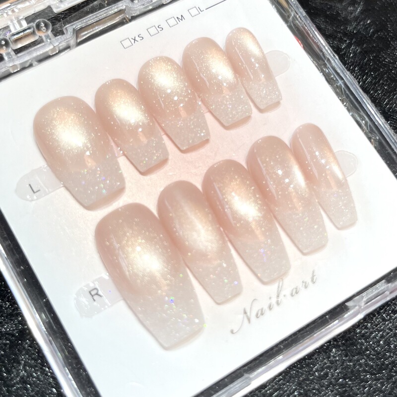 Beauty Tears 手作り光療法ウェアラブルネイルアーモンドホワイトニングキャットアイライト高級人気ヌードカラーフレンチウェアラブルネイルアートステッカー|undefined