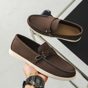 British Style Genuine Leather Pure Color Flats Shoes Mid-Mouth Slip-On Shoes 2025 Spring New Fashion Loafers for Men
