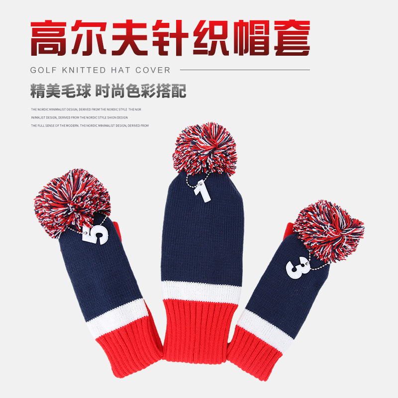Nuevo Golf Club de punto sombrero cubierta contraste color bola cubierta número placa felpa cabeza cubierta putter cubierta fábrica al por mayor