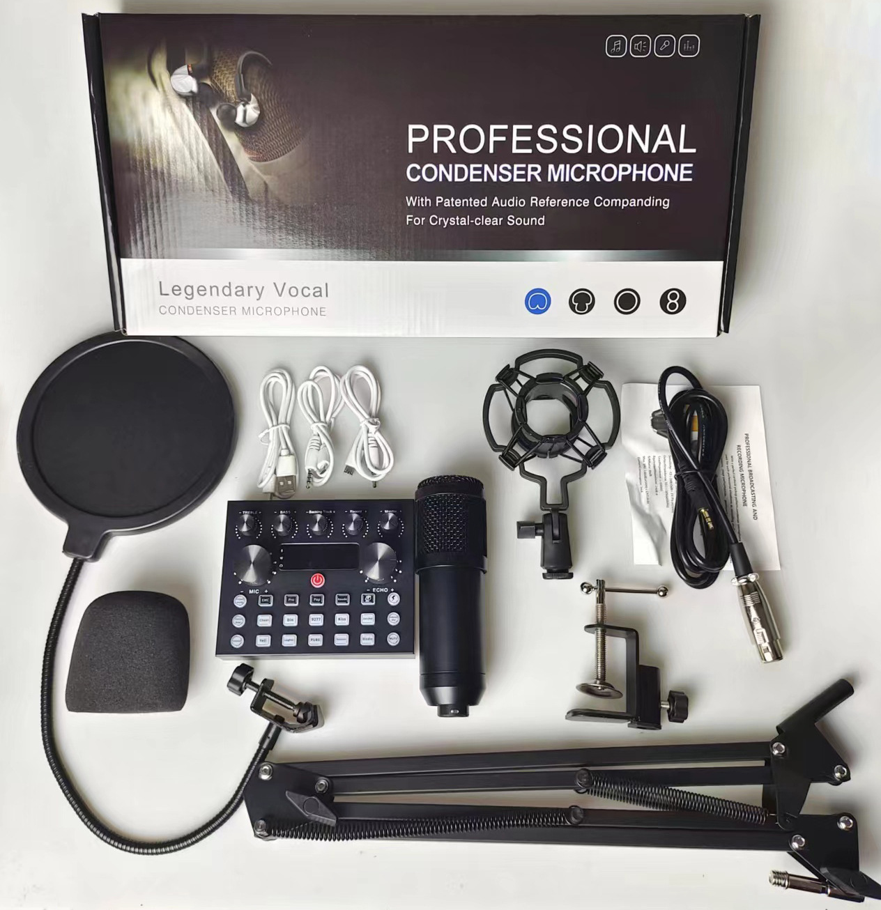 BM800 micrófono de condensador tarjeta de sonido V8 soporte de grabación de computadora de anclaje transfronterizo diafragma grande transmisión en vivo conjunto completo