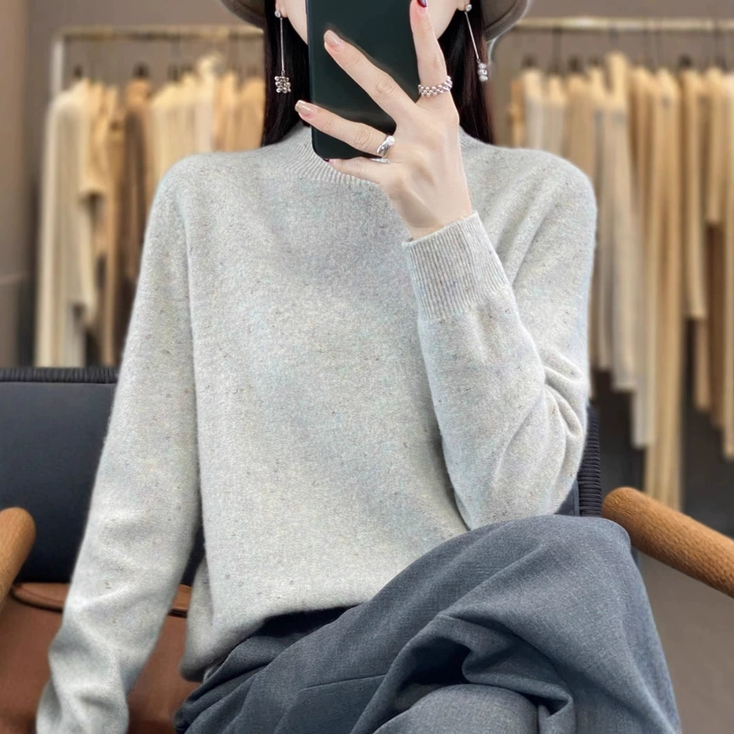 Осенне-зимняя одежда первой линии, золотистые бобы, свитер из чистой шерсти с воротником до локтя, новинка на осень и зиму, универсальный тонкий вязаный Топ