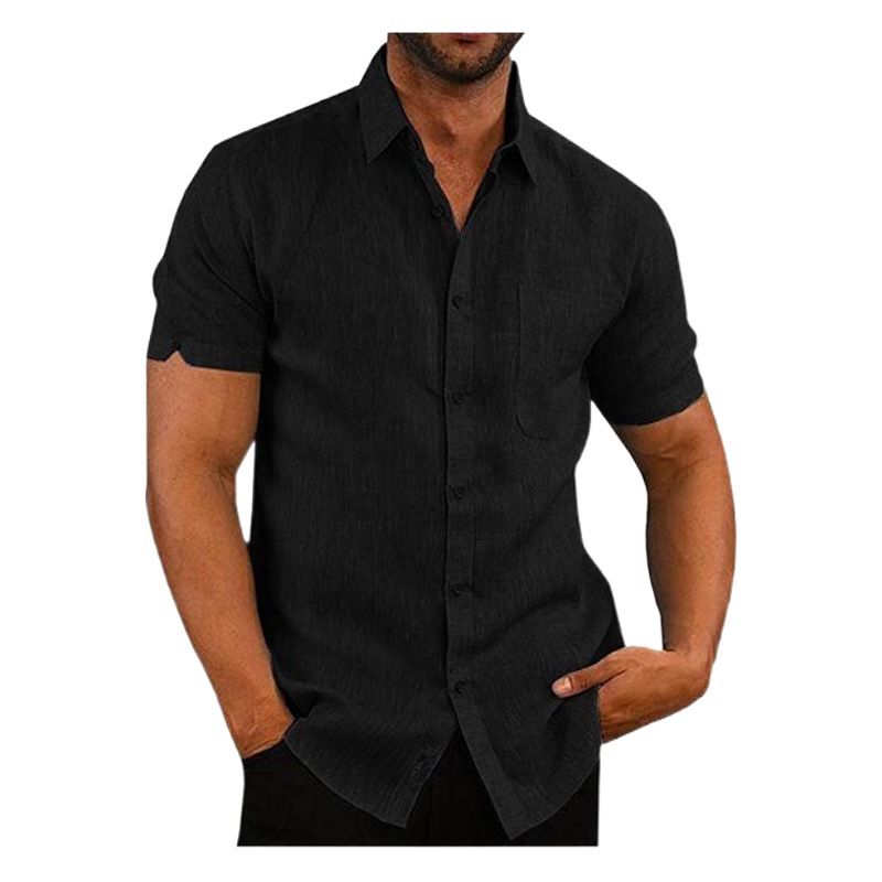 2019 Amazon eBay Hot Hot Sale Summer Collar Solid Color Short Sleeve Buttons Hombre Camisa de lino Hombre