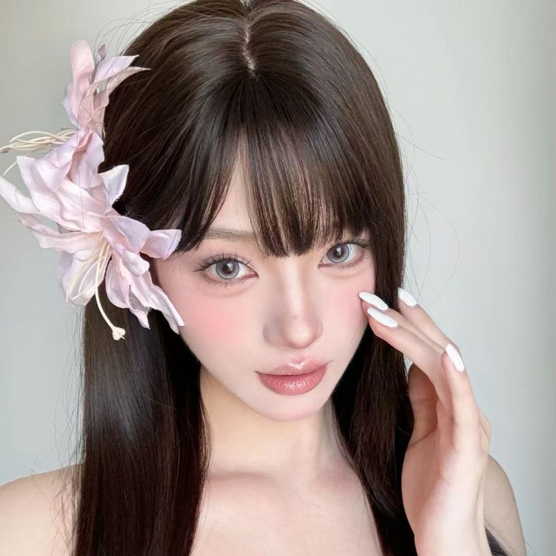 超仙粉色立体百合氛围感发夹侧边夹发卡碎发刘海古风汉服发饰头饰|undefined