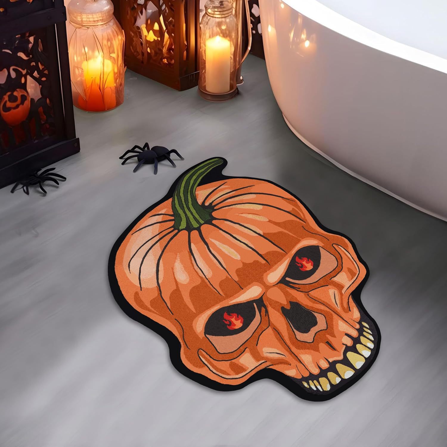 TEMU Halloween Bat Imitation Cashmere Floor Mat, Dirt-resistant and Wear-resistant, Special-shaped Bathroom Mat, Pumpkin Spider Web Foot Mat