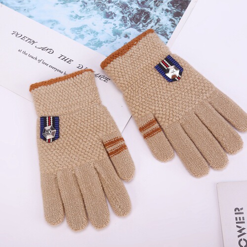 Children's gloves in winter, men and women, cute and warm, thick, middle and large children, students riding cartoon five-finger gloves