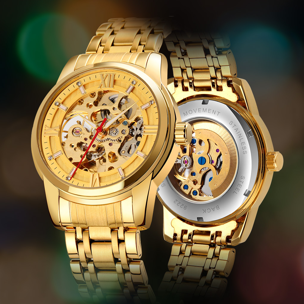 Momento de escala romana hueco reloj mecánico de acero impermeable reloj de hombre comercio exterior al por mayor personalizado transfronterizo