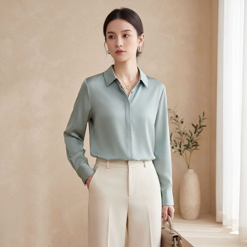 2026 Spring/Summer New Silk Shirt for Women, Long Sleeve Square Collar Loose Satin Sand Washed Shirt, Plus Size Women's Clothing 2026 Spring/Summer New Silk Shirt for Women, Long Sleeve Square Collar Loose Satin Sand Washed Shirt, Plus Size Women's Clothing