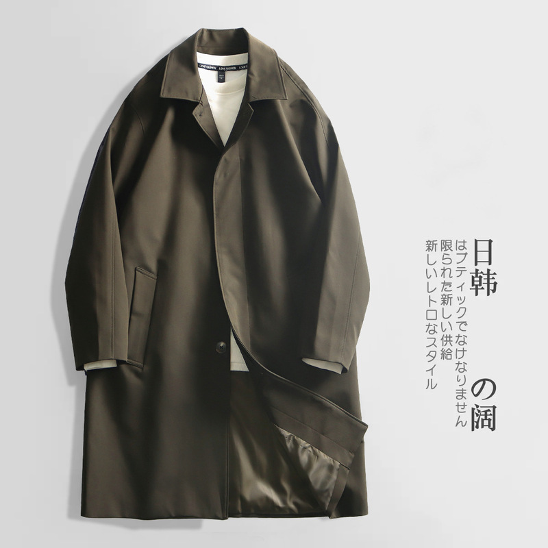 Mid-length Trenchcoat Men's Trendy Over-the-knee Coat Youth Fashion All-match Top Loose plus size Jacket New Coat