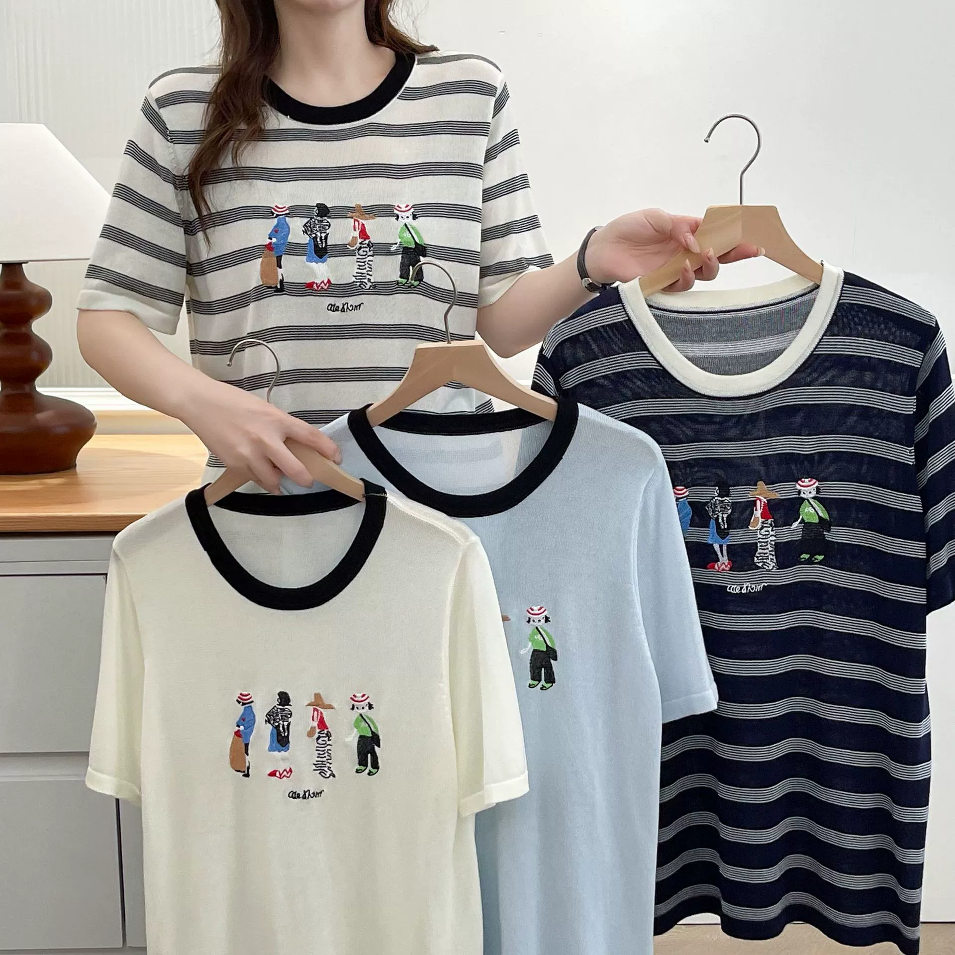 2025 новая летняя трикотажная одежда большого размера из лиоцелла Tencel с вышивкой для женщин, модная свободная футболка с короткими рукавами MM 2618