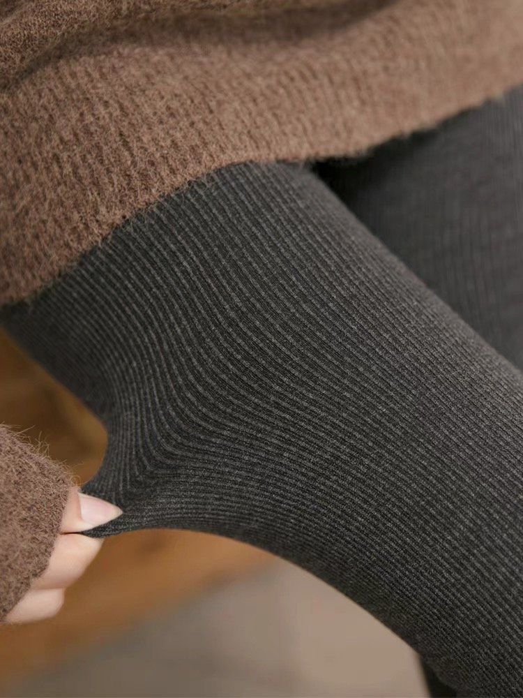 Zimowe, grube aksamitne legginsy dla kobiet z wysokim stanem, wąskie, pionowe paski, ciepłe, jesienno-zimowe, imitacja kaszmiru_voghion.com