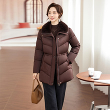 高端皮草羽绒服女水貂毛领中长款加厚冬季新款抽绳90鸭绒妈妈外套