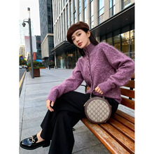 羊绒拉绒拉毛半高领纽扣款开衫135斤内孤品