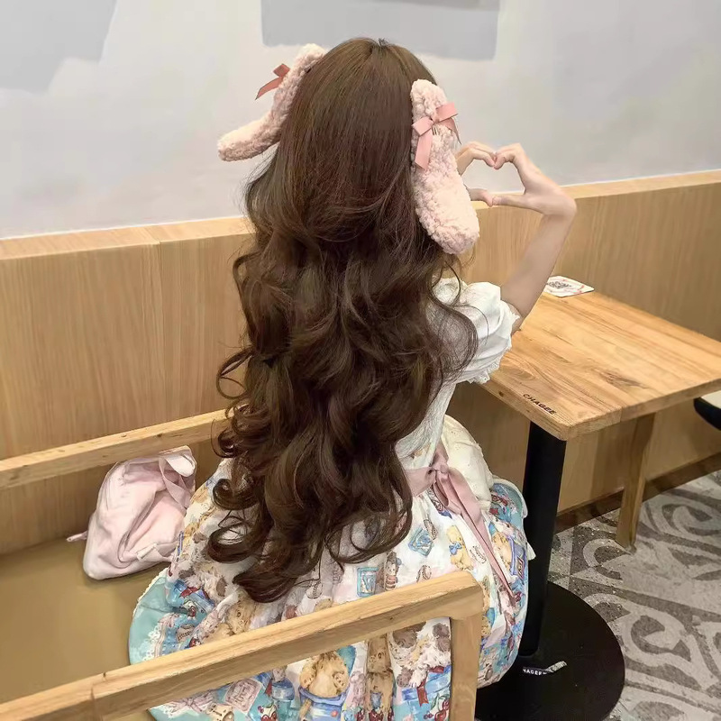 [Double ponytail] 80cm wig female Lolita Japanese jk cold brown little Lola cos long curly hair full head
