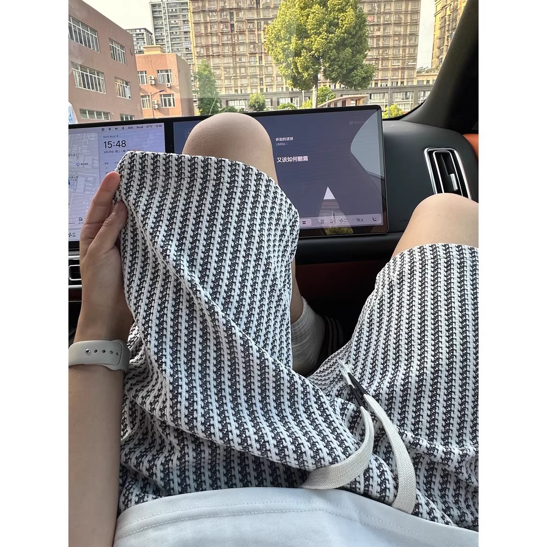 Xiaoxiangfeng Houndstooth Black and White Striped Shorts Men's Summer Loose Lazy Style Five-Point Medium Pants Foreign Trade Cross-Border Wholesale