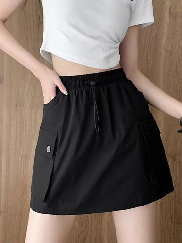 Women's Summer Thin High-Waist A-Line Wide Leg American Quick-Dry Short Skirt with Design Sense