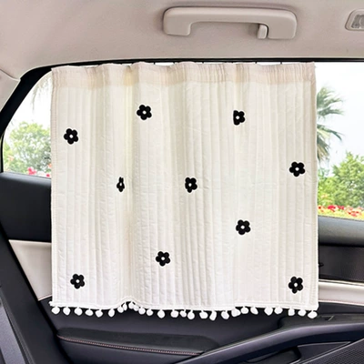 Car curtains Summer Baby Sun Protection Heat - recessed-track-quilted-pom-pom-embroidered-curtain-flowers