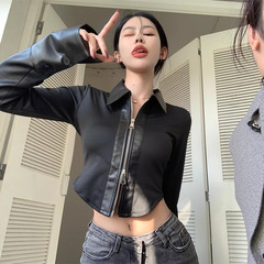 纯欲时尚辣妹短款外套上衣女设计感秋季款机车外套修身别致皮衣潮