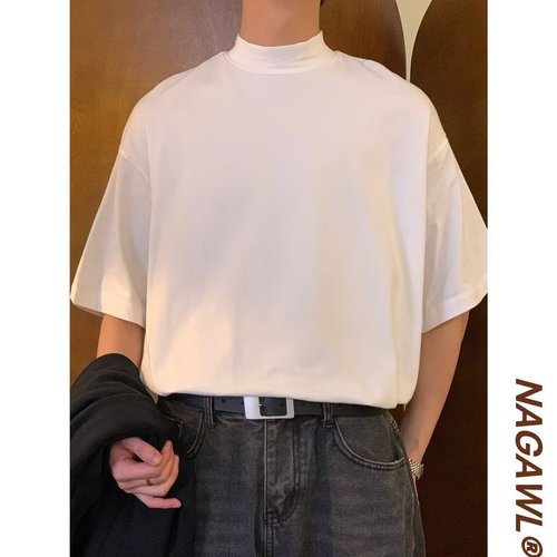 Autumn Style Standard Urban Landscape Five-Button Collar T-Shirt Japanese Youth Fashion Popular Men's INS Fashion Trend Brand Pure Color