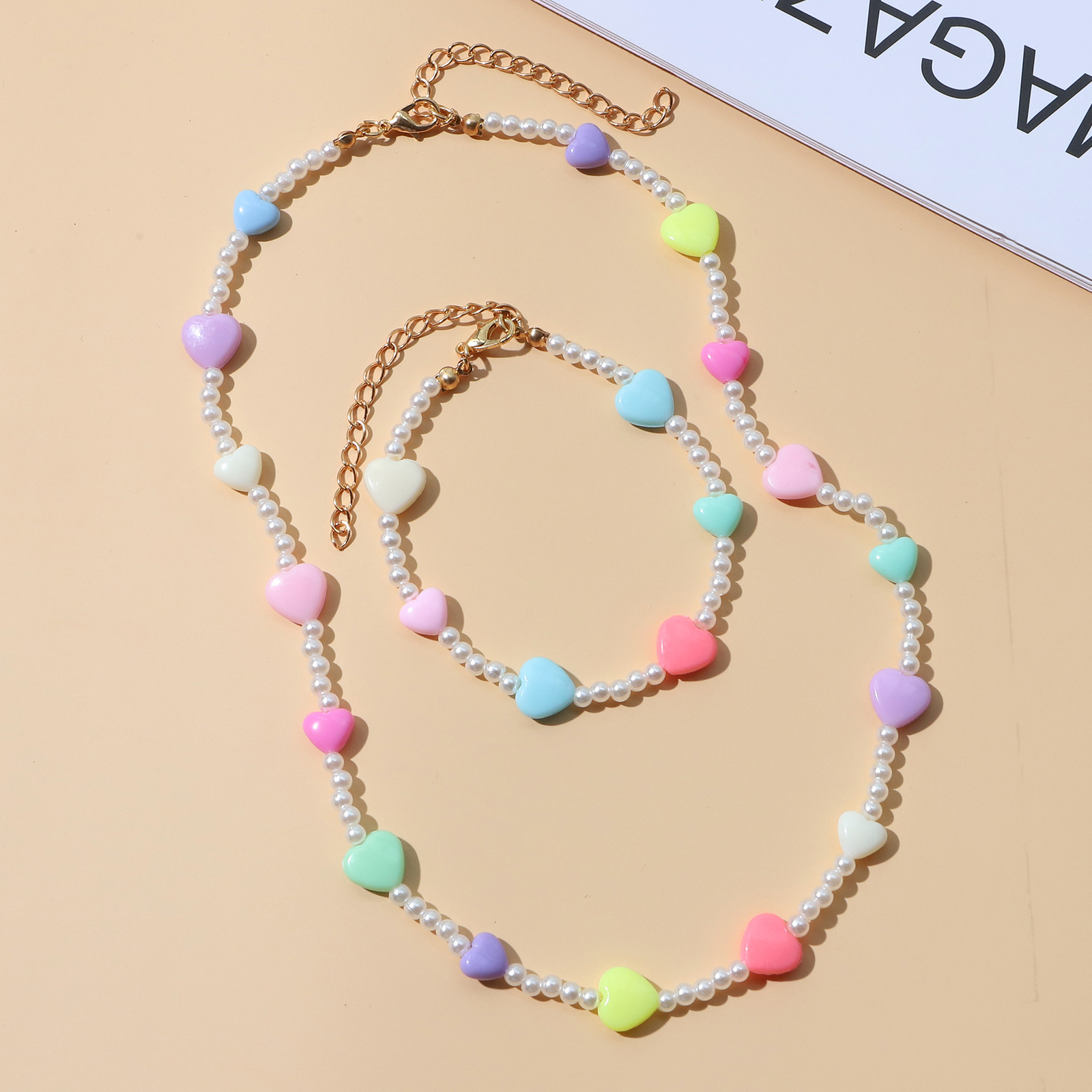 Summer Fashion Love Acrylic Pearl Necklace Handmade Ornament Accessories Bracelet Set Female Festival Gift Accessories display picture 7