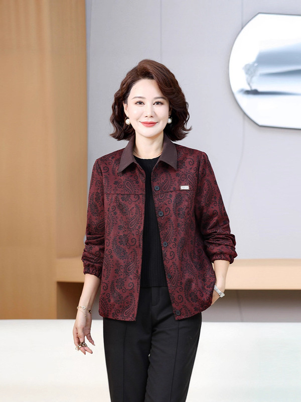 批发一件代发中老年妈妈时尚夹克翻领外套洋气百搭秋季休闲外套|undefined