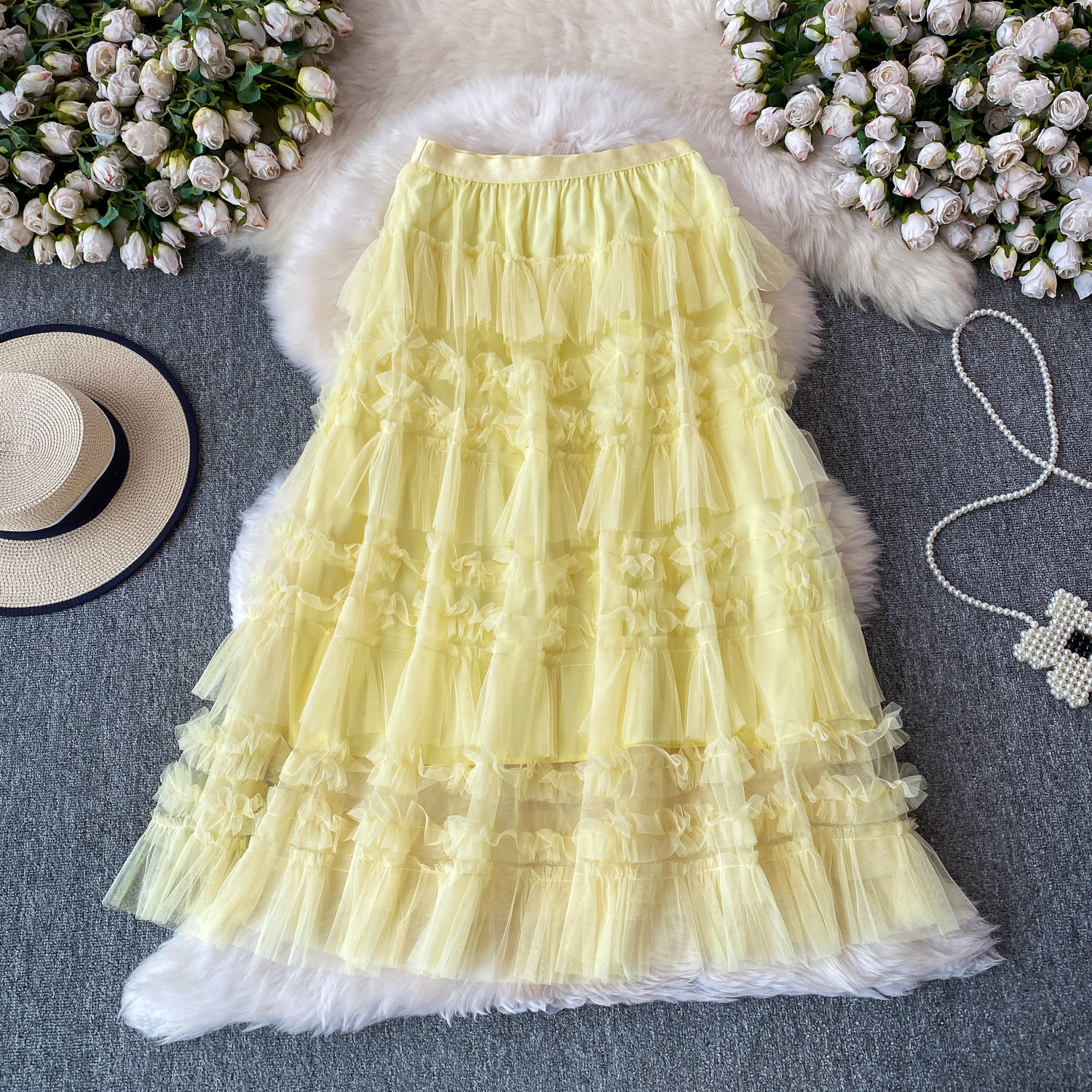 Ethereal Cake Skirt For Women Sweet Bow Mesh Puffy Ruffle Skirt Youthful And Gentle Style New_ecoleips.com