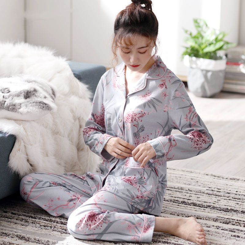 Pijamas de mujer de mediana edad 100% algodón de manga larga mamá primavera y otoño ancianos más tamaño suelto ropa para el hogar Otoño e Invierno