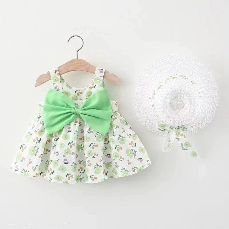 Summer sleevless dress girl's with bow, 1234 years, flowered