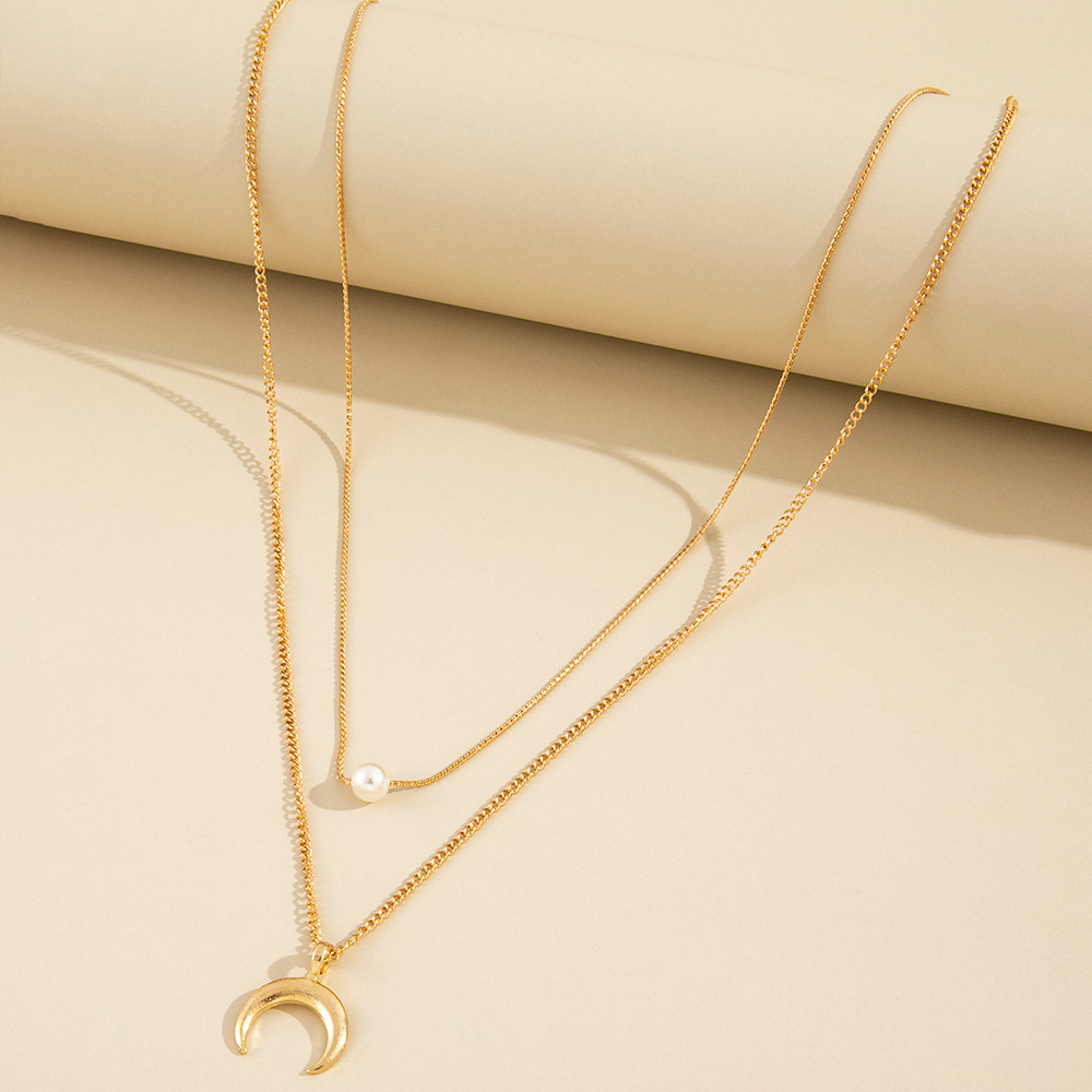 alloy creative simple moon pendant multi-layer stacking necklace