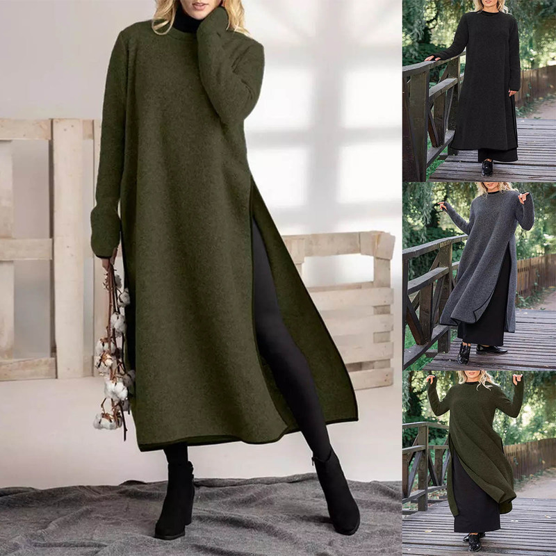 2025 Aliexpress Autumn New Loose Plus Size Knitted Lace Long Dress with Fleece Sweatshirt Casual Dress