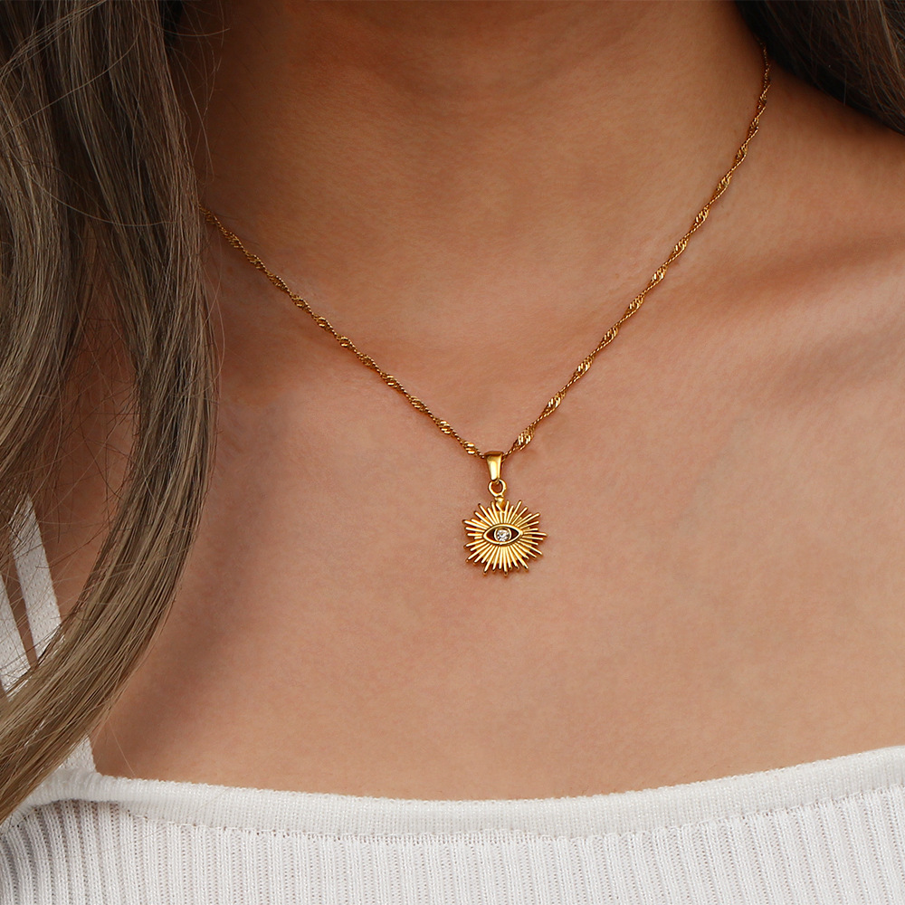 Holiday, Daily Occasion 304 Stainless Steel Material PVD Coated Real Gold Plated Devil's Eye Stainless Steel Simple Style Classic Style Waterproof Non Tarnish Pendant Necklace