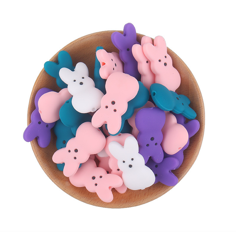 Fábrica nuevo conejo de dibujos animados cuentas de silicona accesorios de bolígrafo cuentas cuentas sueltas joyas de bricolaje para niños cuentas de silicona al por mayor