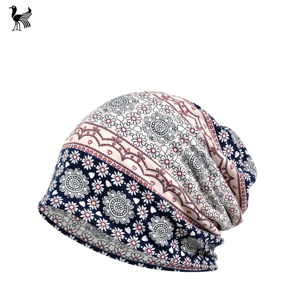 Three-legged bird thin ladies spring and summer flowers Joker dual-purpose windproof round face fashion scarf hat wholesale