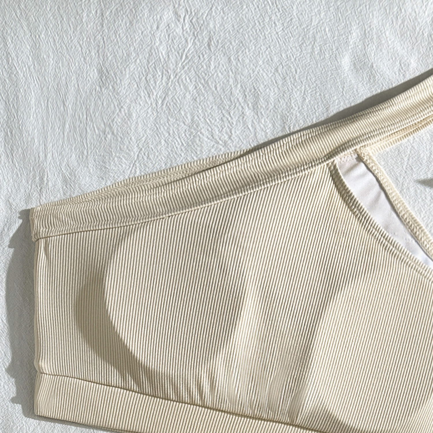 One-shoulder Split Sunken Stripe High Waist Swimsuit